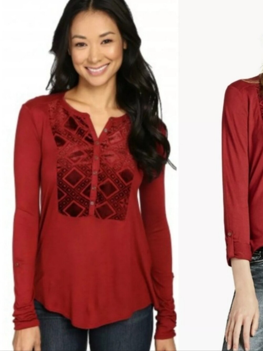 Lucky Brand Bourbon Velvet Henley shirt top size M
